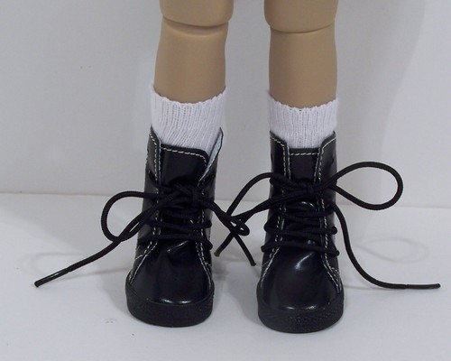 Black boots doll shoes - black,