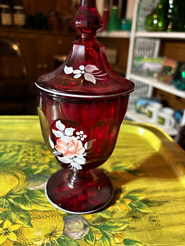 Ruby red glass lidded - red,