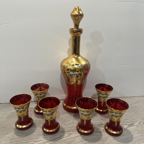 Ruby red glass decanter - red,