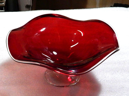 Ruffled bowl ruby red vintage - bowl,